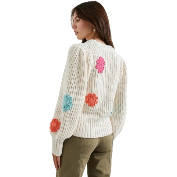 Rails Romy Sweater Ivory Multi Colored Daisies Chunky  Knit Crochet XS - Current - Picture 3 of 9